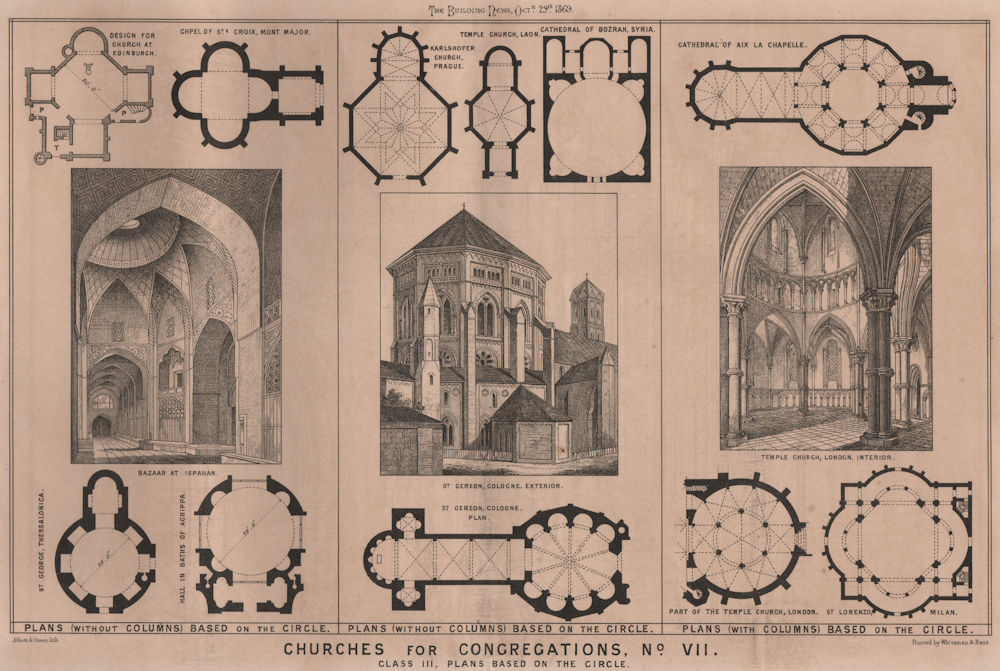 Churches for congregations, No. VII. Class III, circular plans 1869 old print