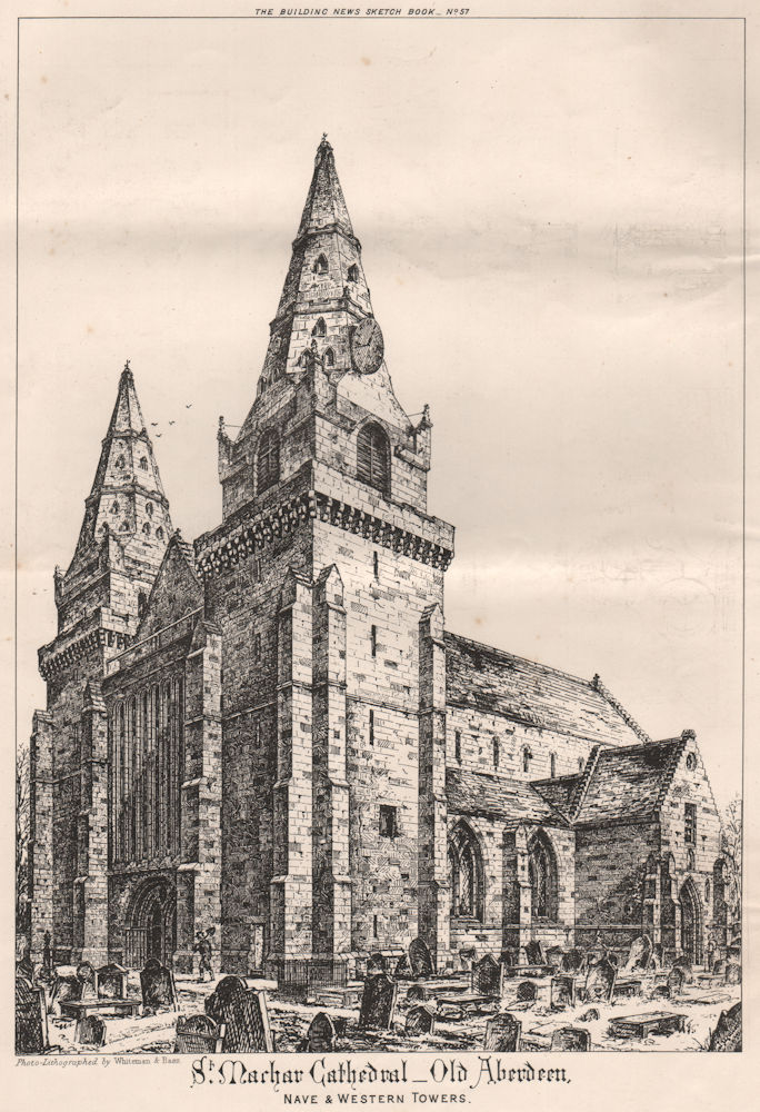 St. Marhan Cathedral, Old Aberdeen. Nave & western towers. Scotland 1871 print