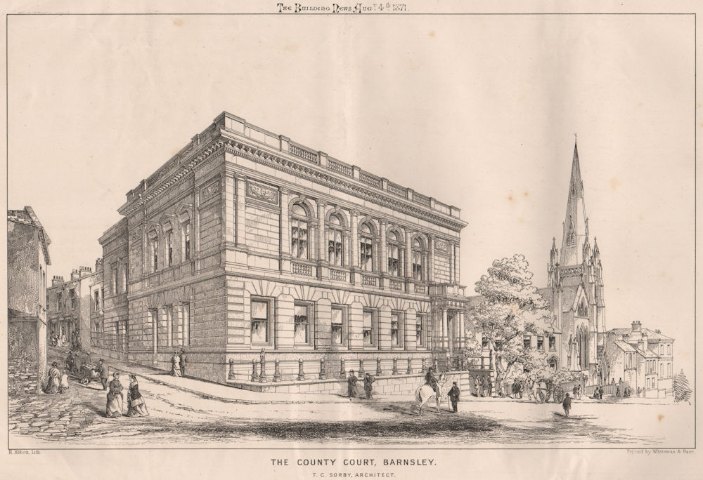 The Country Court, Barnsley; T.C. Sorby, Architect. Yorkshire 1871 old print