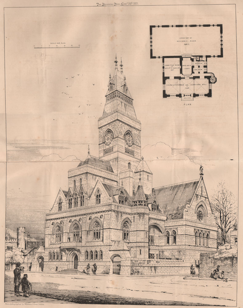 Design for Town Hall, Winchester; E.W. Godwin, Architect. Hampshire 1871 print