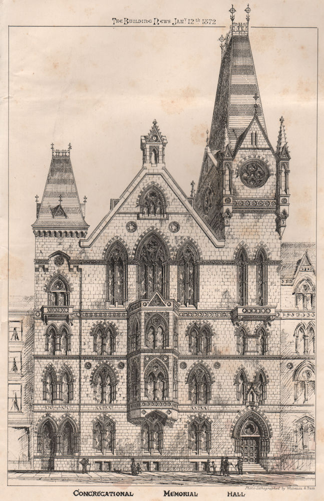 Associate Product Congregational Memorial Hall. London 1872 old antique vintage print picture