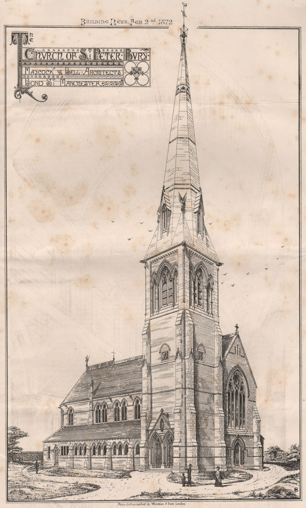 Associate Product St. Peter's church, Bury; Maycock & Bell Architects (2) 1872 old antique print