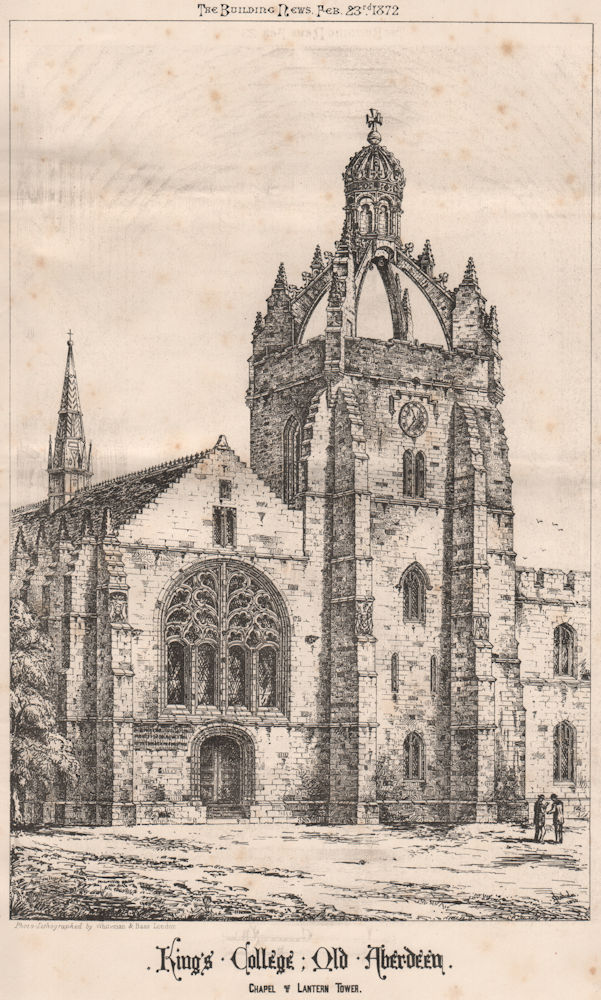King's College, Old Aberdeen. Chapel & Lantern Tower. Scotland 1872 print