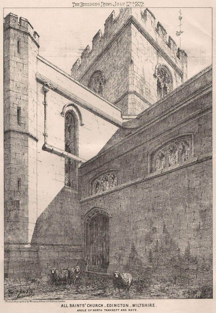 All Saints' Church, Edington, Wiltshire. Angle of North Transept & Nave 1872