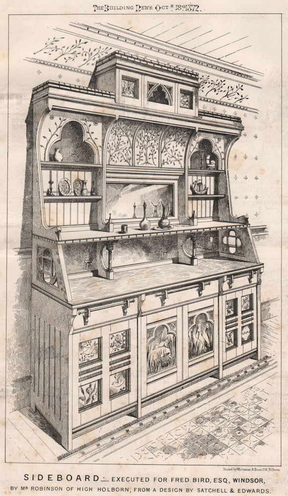 Associate Product Sideboard, for Fred Bird, Windsor, by Satchell & Edwards 1872 old print