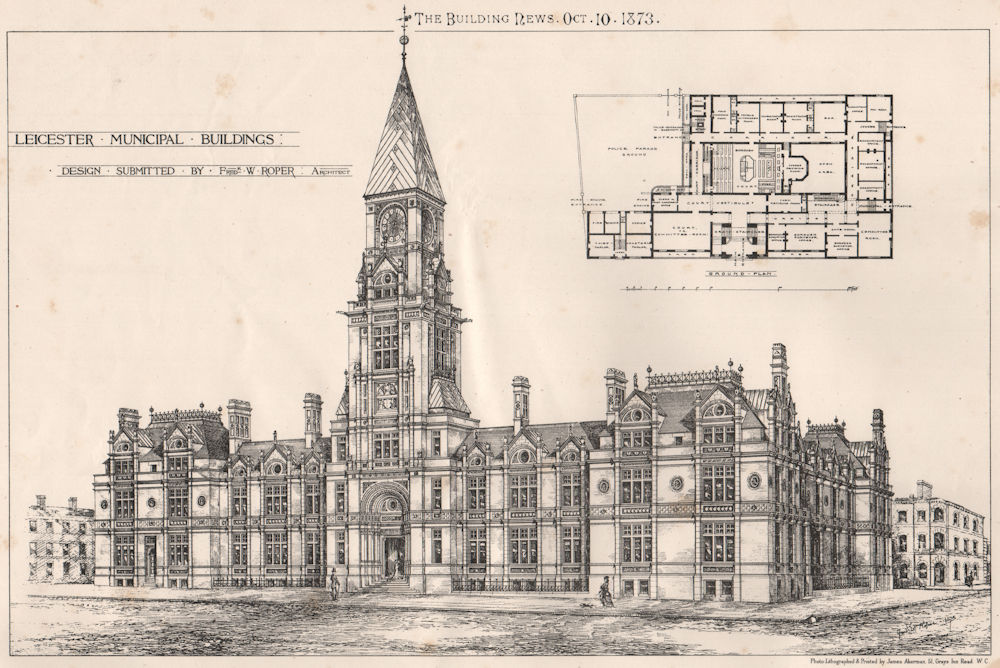 Leicester municipal buildings; design submitted by Fredk. W. Roper Archt 1873