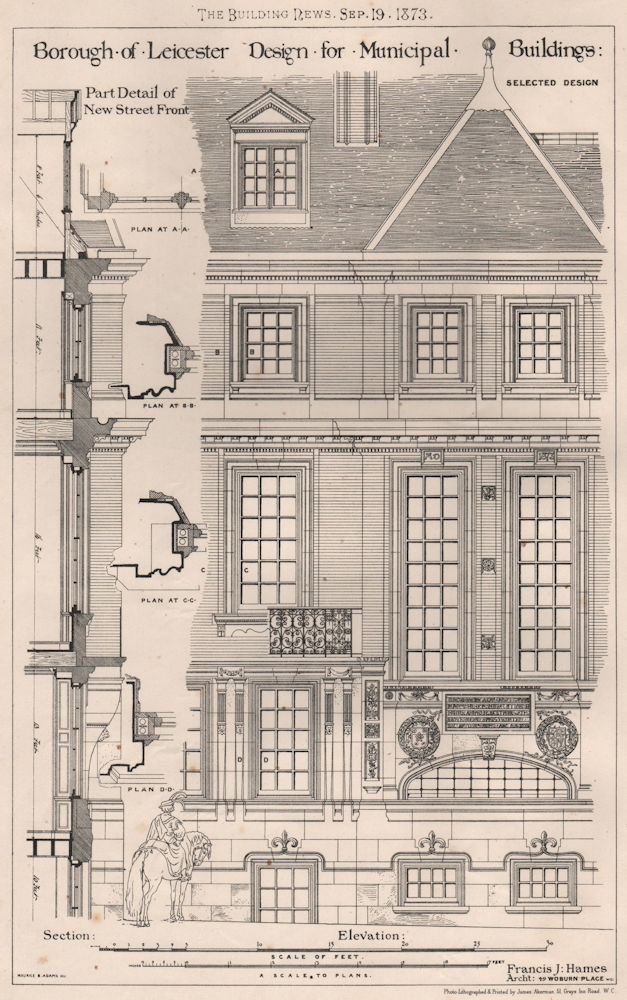 Leicester - design for municipal buildings; Francis J. Hames, Architect 1873