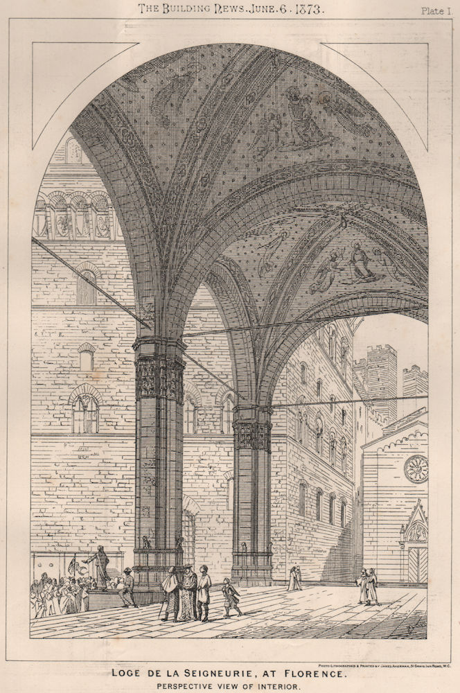 Associate Product Loge de la Seigneurie, at Florence, perspective view of interior. Italy 1873