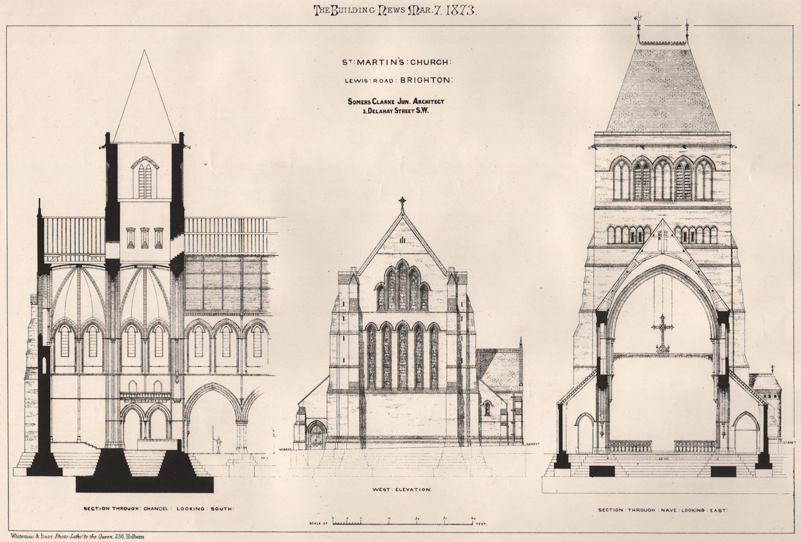 St. Martin's Church, Lewis Road, Brighton, Sussex; Somers Clarke Jr Archt 1873