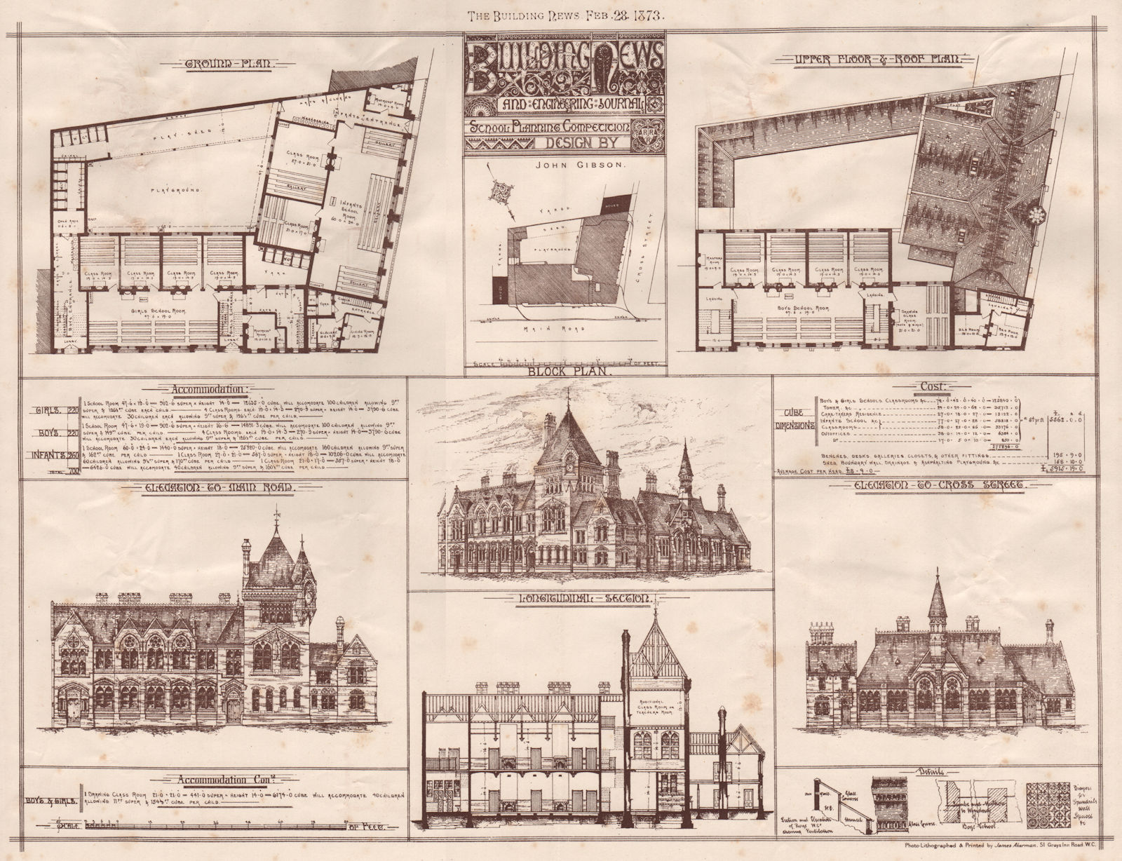 Associate Product Building News School Planning competition; designed by John Gibbson 1873 print