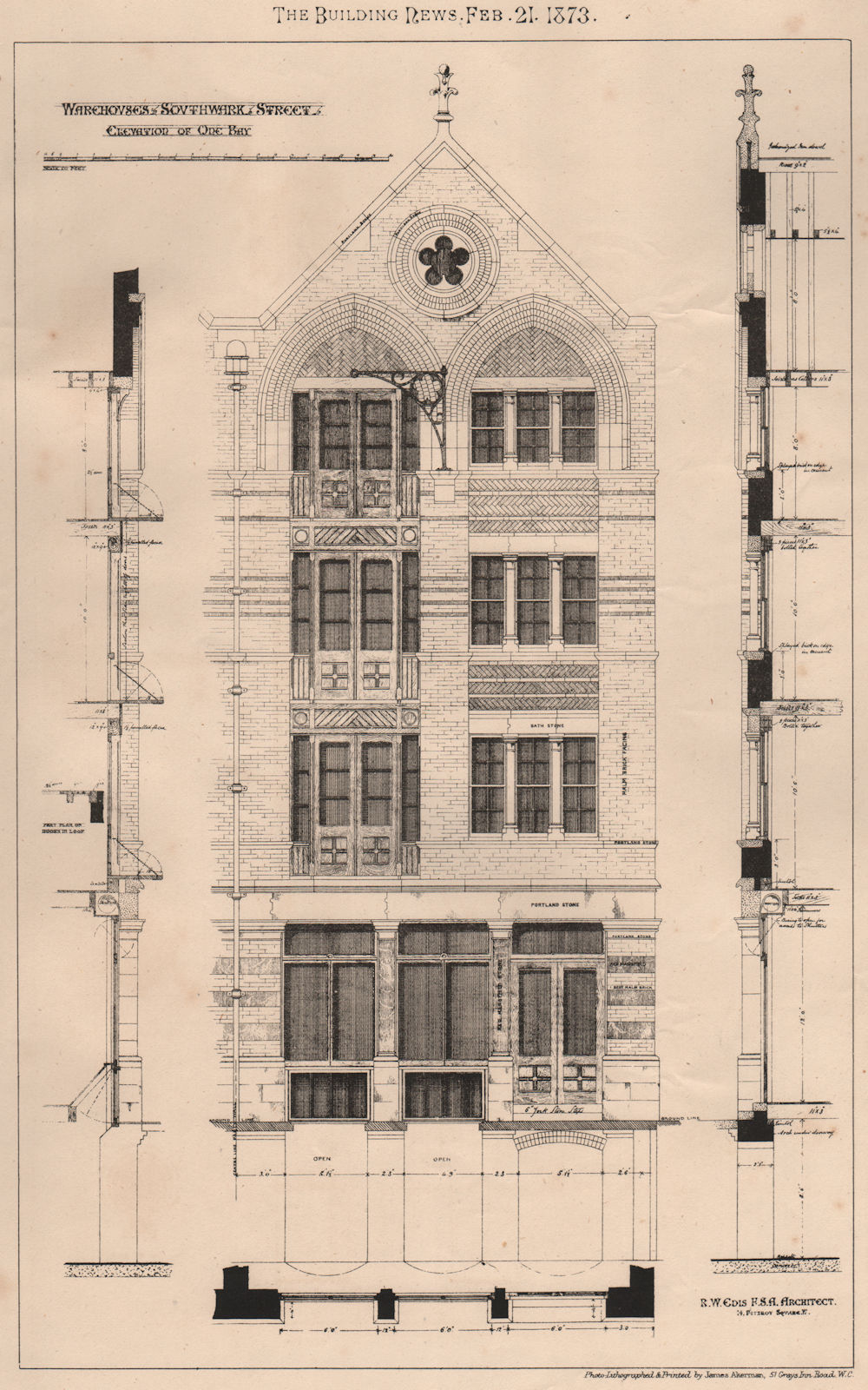 Warehouses, Southwark Street. Elevation of one bay; RW Edis Architect 1873