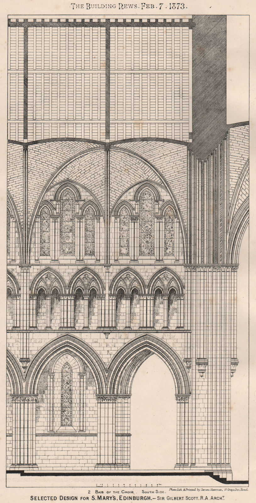 St. Mary's, Edinburgh; Sir Gilbert Scott. Architect 1873 old antique print