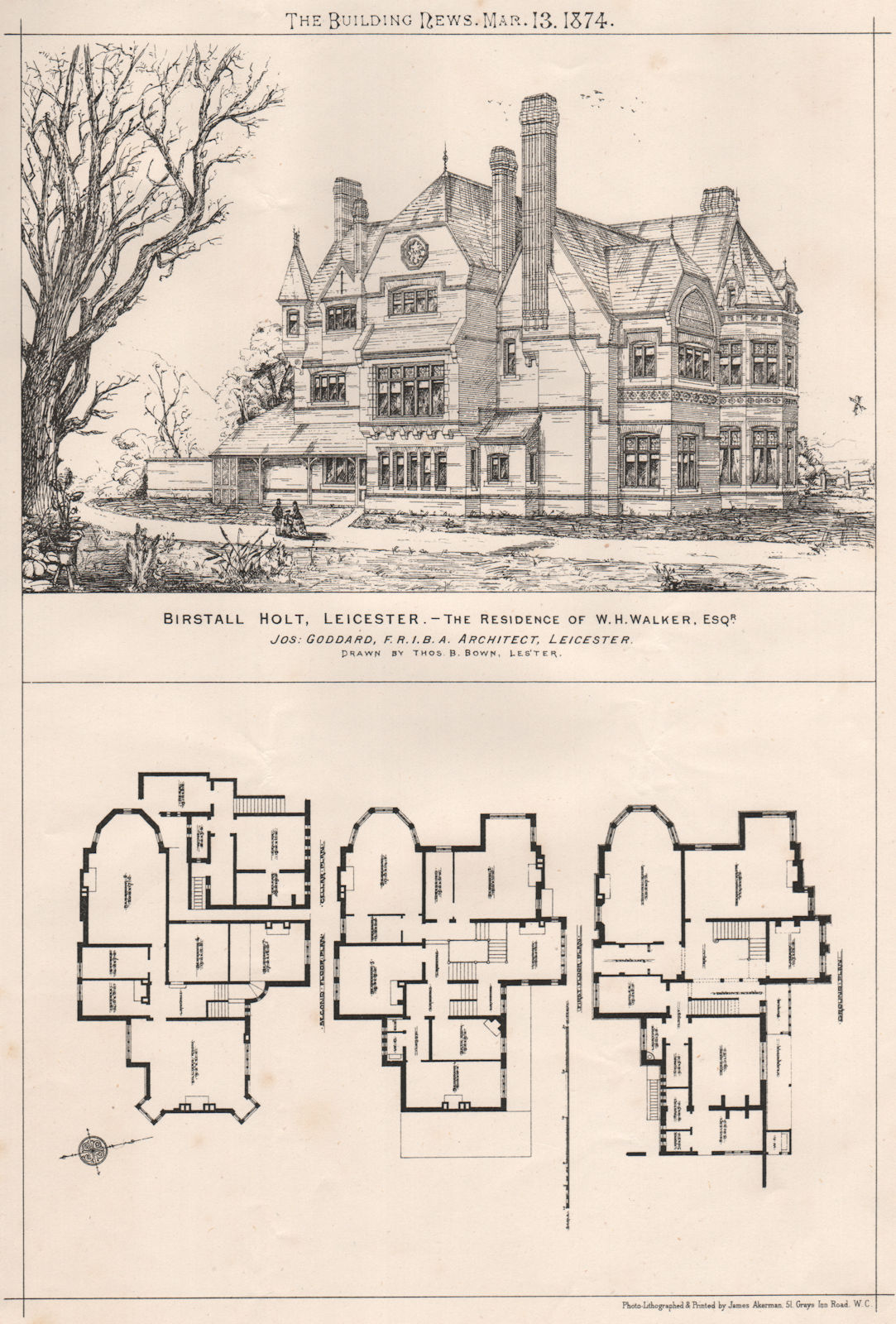 Bristall Holt, Leicester. W.H. Walker, Esqr; Jos Goddard, Architect 1874 print