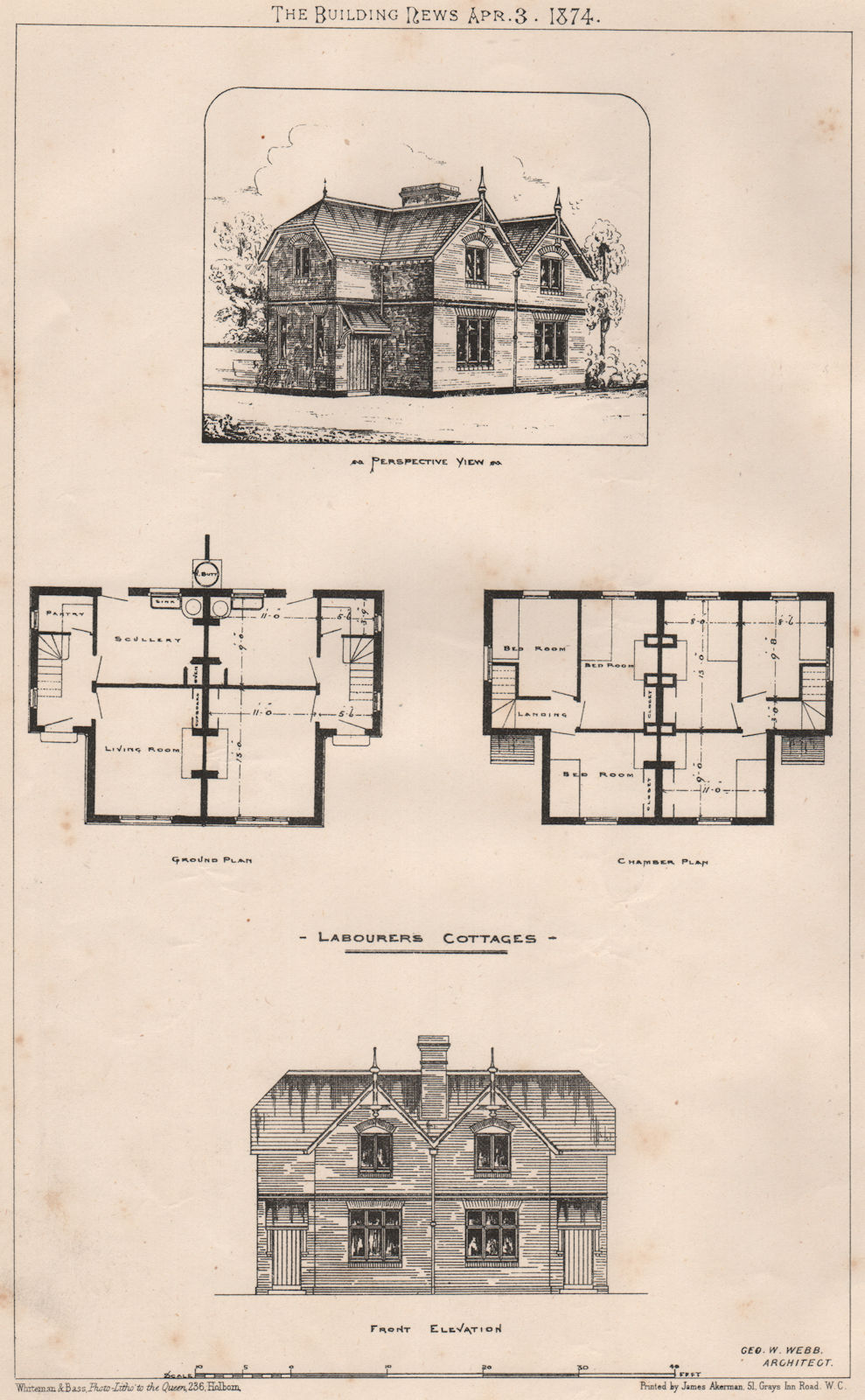 Associate Product Labourers cottages; Geo W. Webb, Architect. Architecture 1874 old print