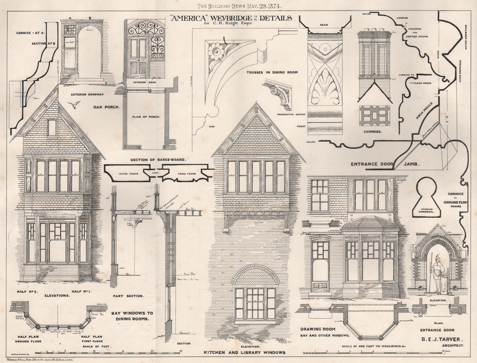 "America", Weybridge; details for C.H. Knight; B.E.J. Tarver Archt. Surrey 1874