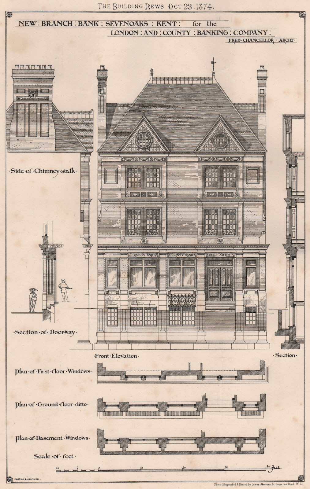 London & County Banking Company branch, Sevenoaks, Kent; Fred. Chancellor 1874