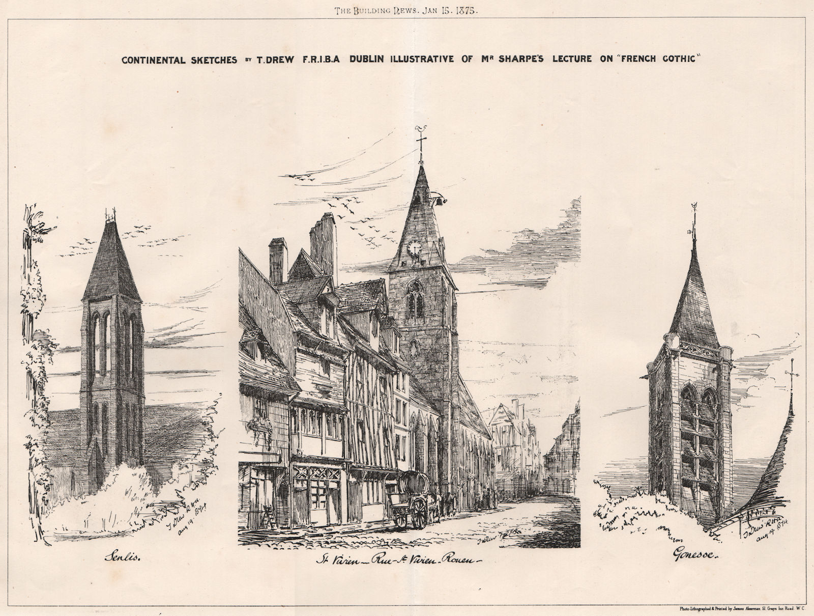 Associate Product Sketches by T. Drew, illustrative of Sharpe's lecture on "French Gothic" 1875