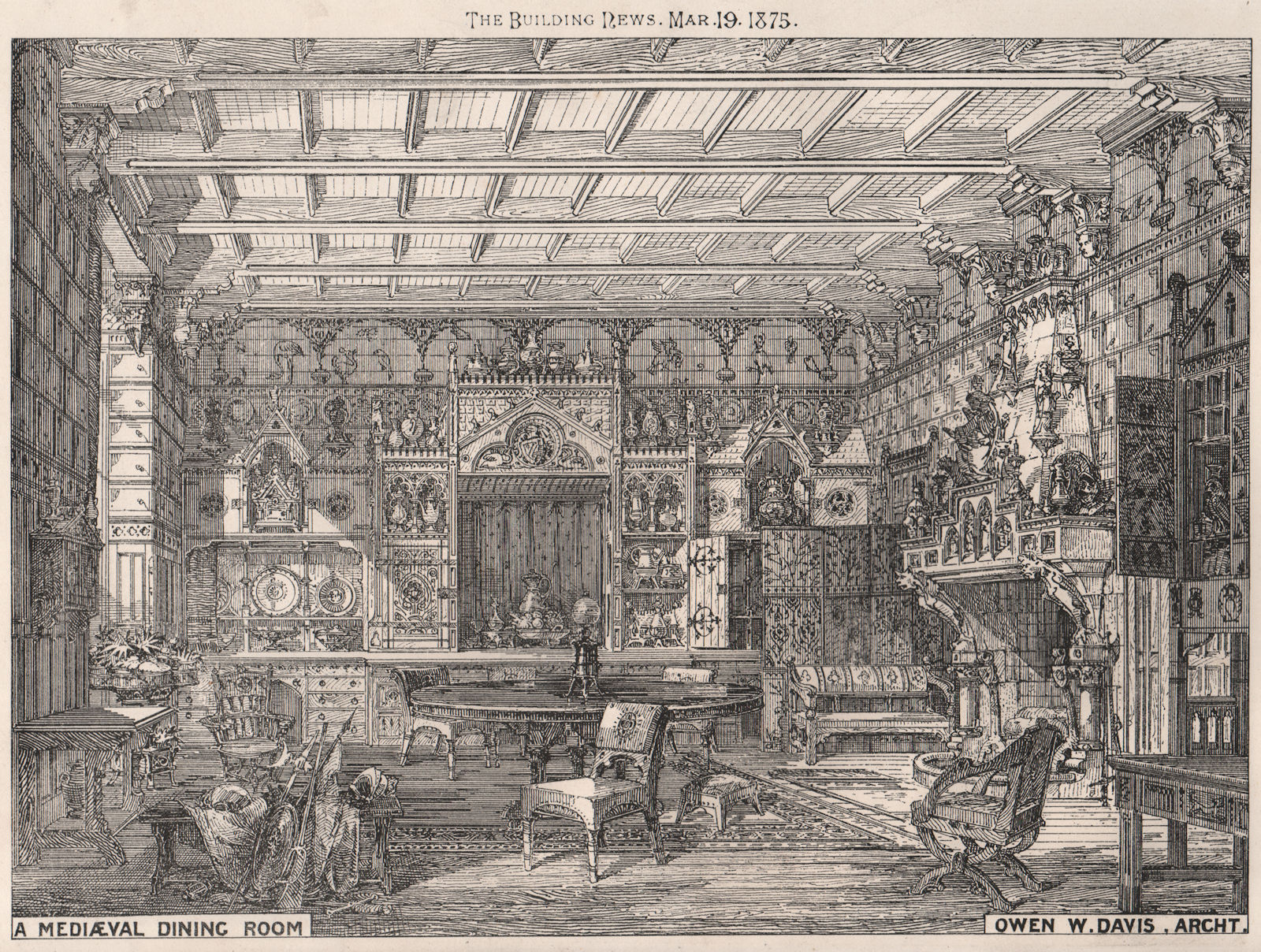 Associate Product A mediaeval dining room; Owen W. Davis, Architect. Architecture 1875 old print