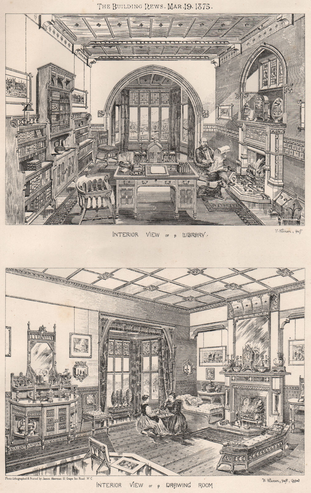 Library & drawing room; W. Wilkinsons Architect, Oxford. Oxfordshire 1875