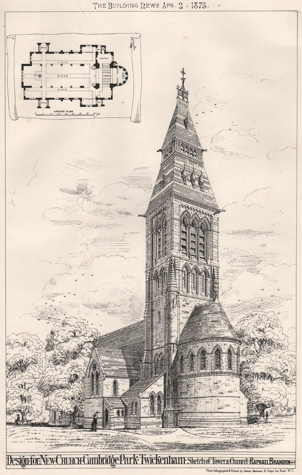 Associate Product New church, Cambridge Park, Twickenham. Tower chancel; Raphael Brandon 1875