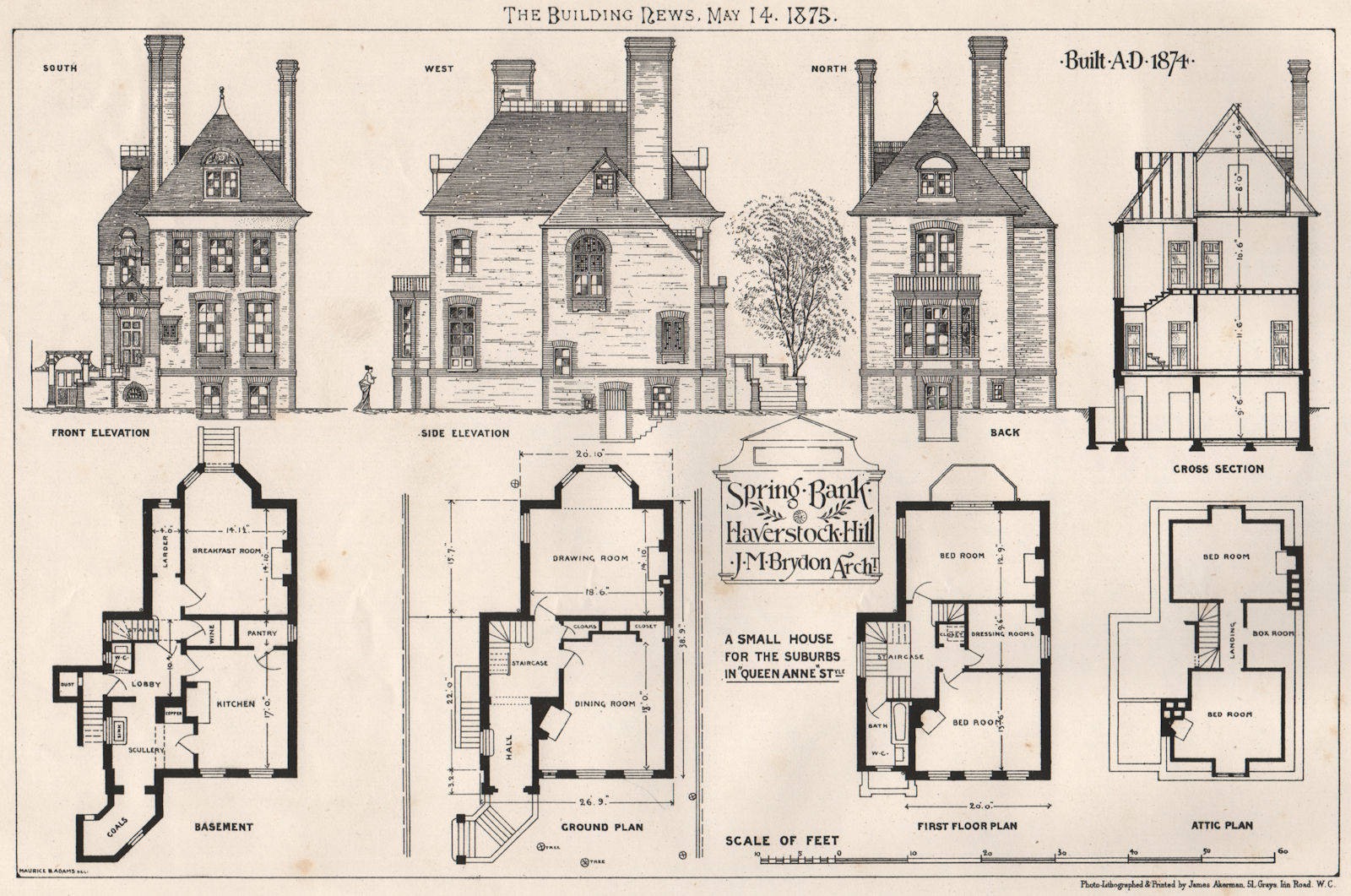 Associate Product Spring Bank, Haverstock Hill; J.M. Brydon, Architect. London (2) 1875 print