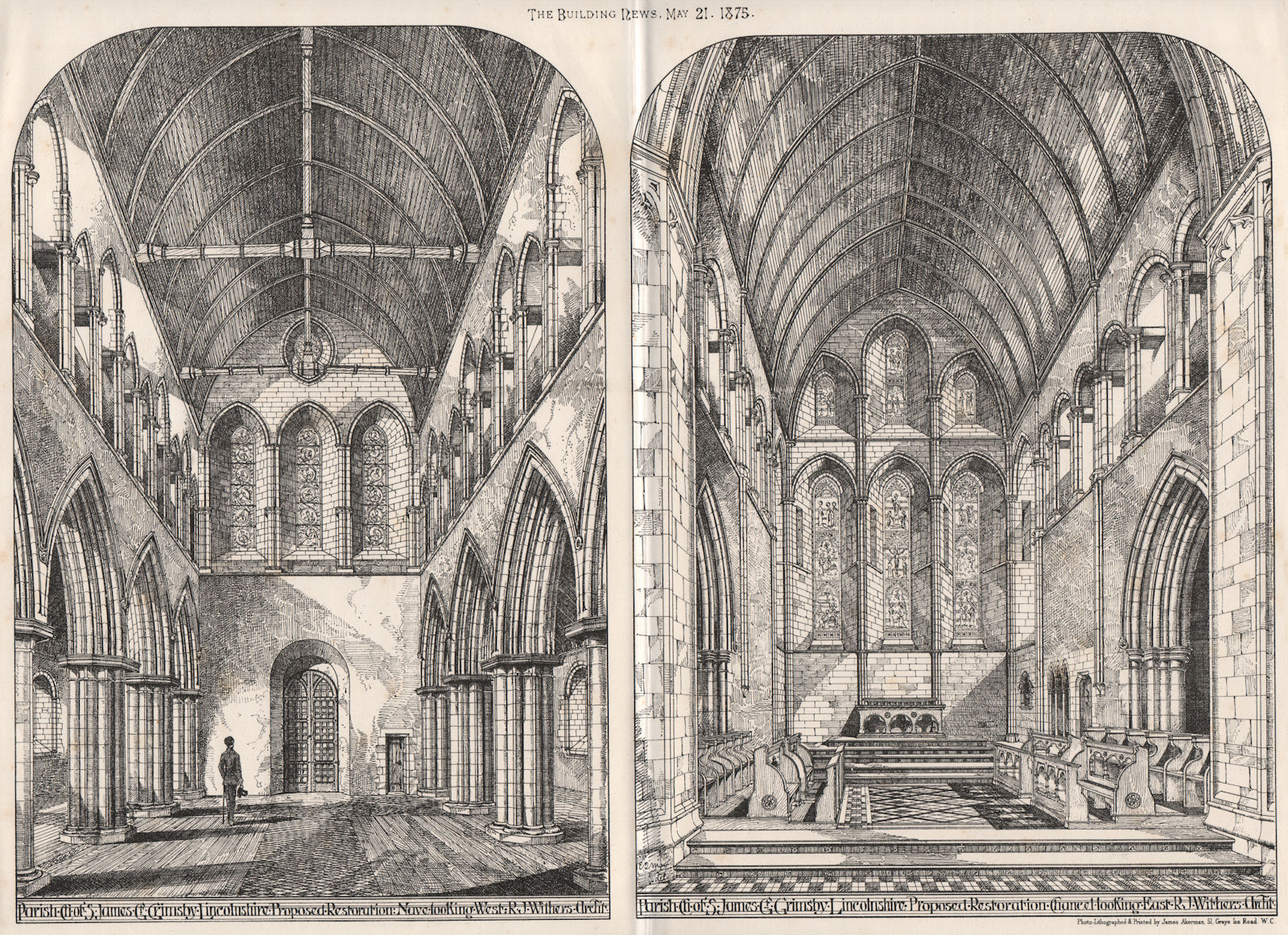 St James's church, Grimsby, Lincolnshire; restoration; RJ Whiters 1875 print
