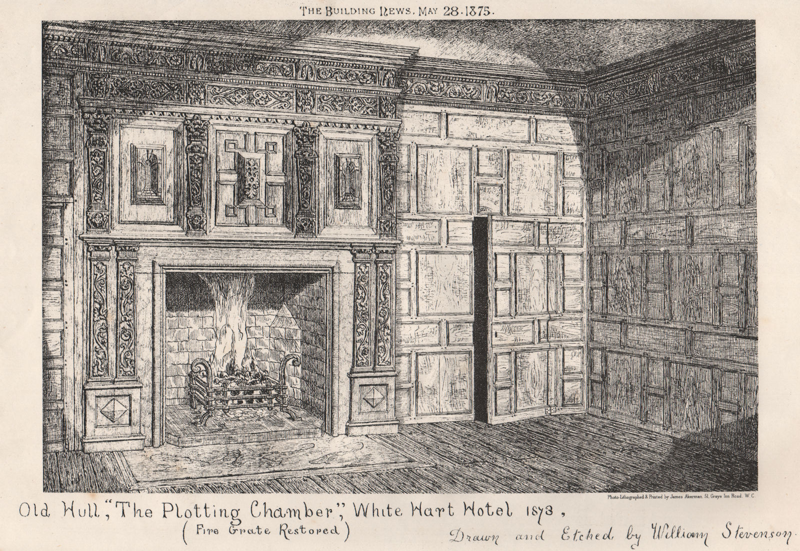 Old Hull, "The Plotting Chamber", White Hart Hotel. Yorkshire 1875 print