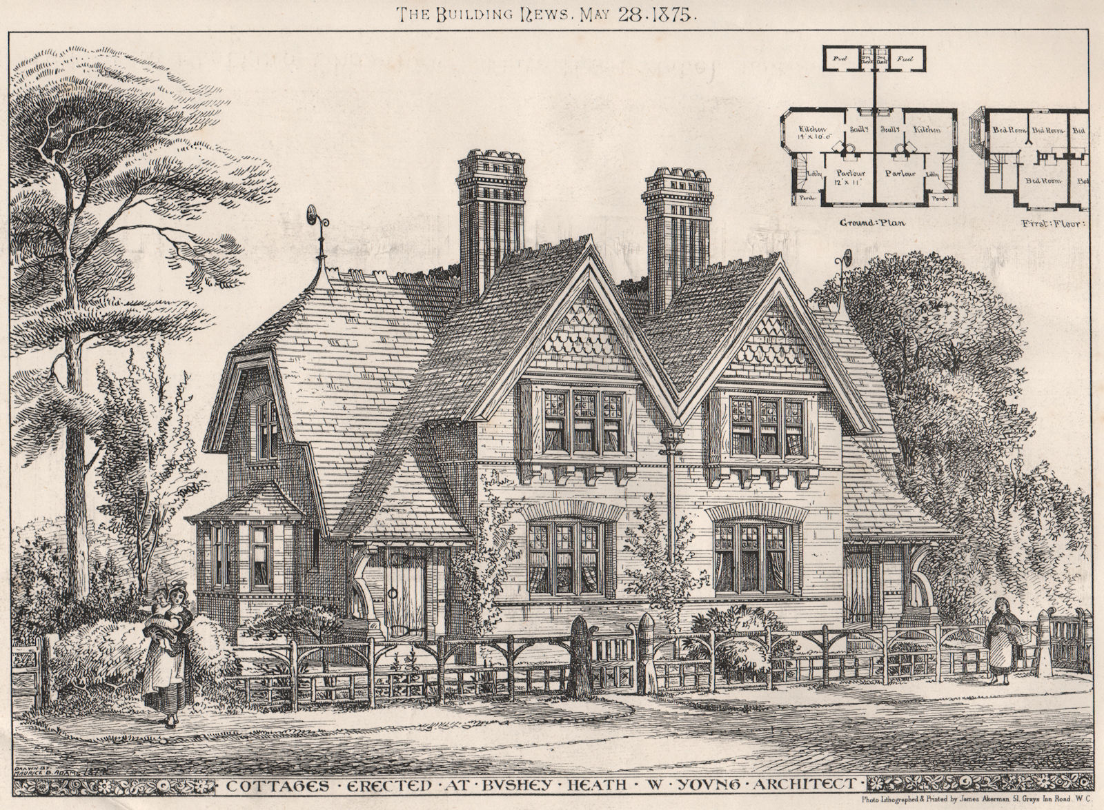 Associate Product Cottages erected at Bushey Heath; W. Young, Architect. Hertfordshire 1875