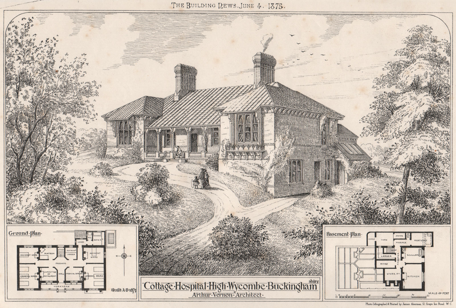 Cottage hospital, High Wycombe, Buckinghamshire; Arthur Vernon 1875 old print