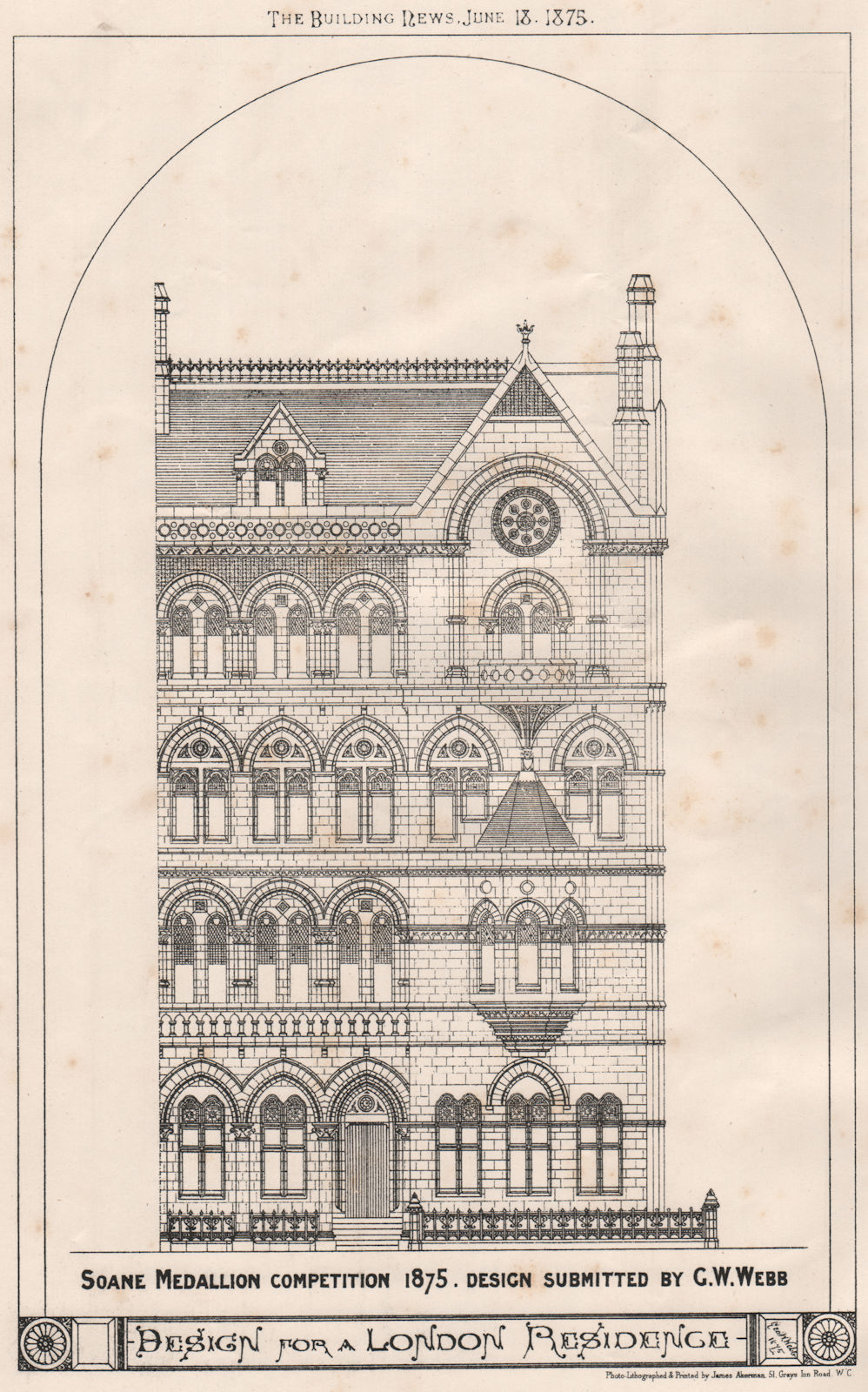 Associate Product Design for a London residence; submitted by G.W. Webb 1875 old antique print