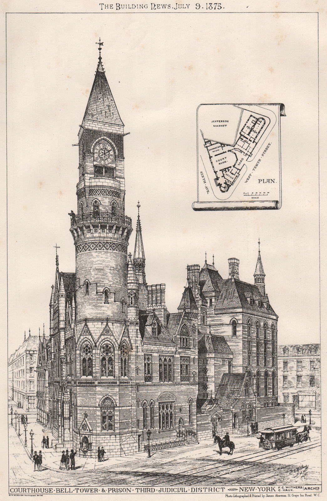 Associate Product Courthouse, bell tower & prison; Third Judicial District, New York 1875 print