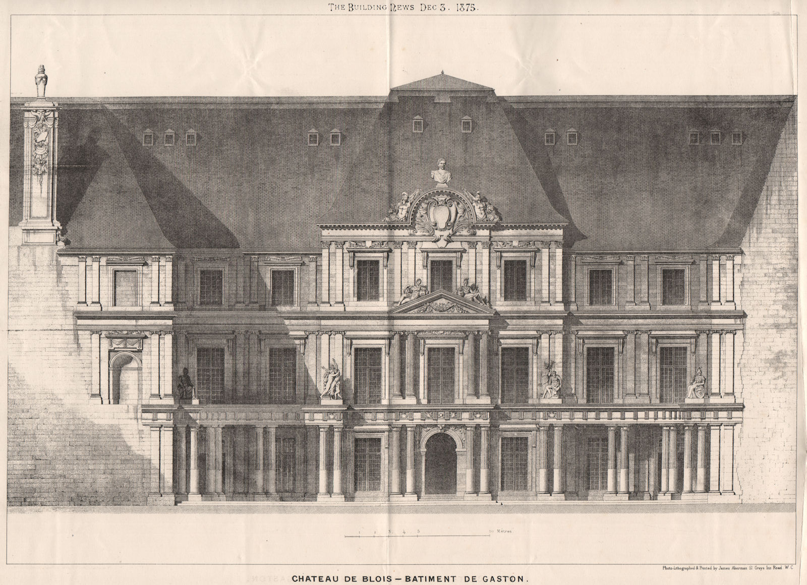 Chateau de Blois - Batiment de Gaston. Loir-et-Cher 1875 old antique print