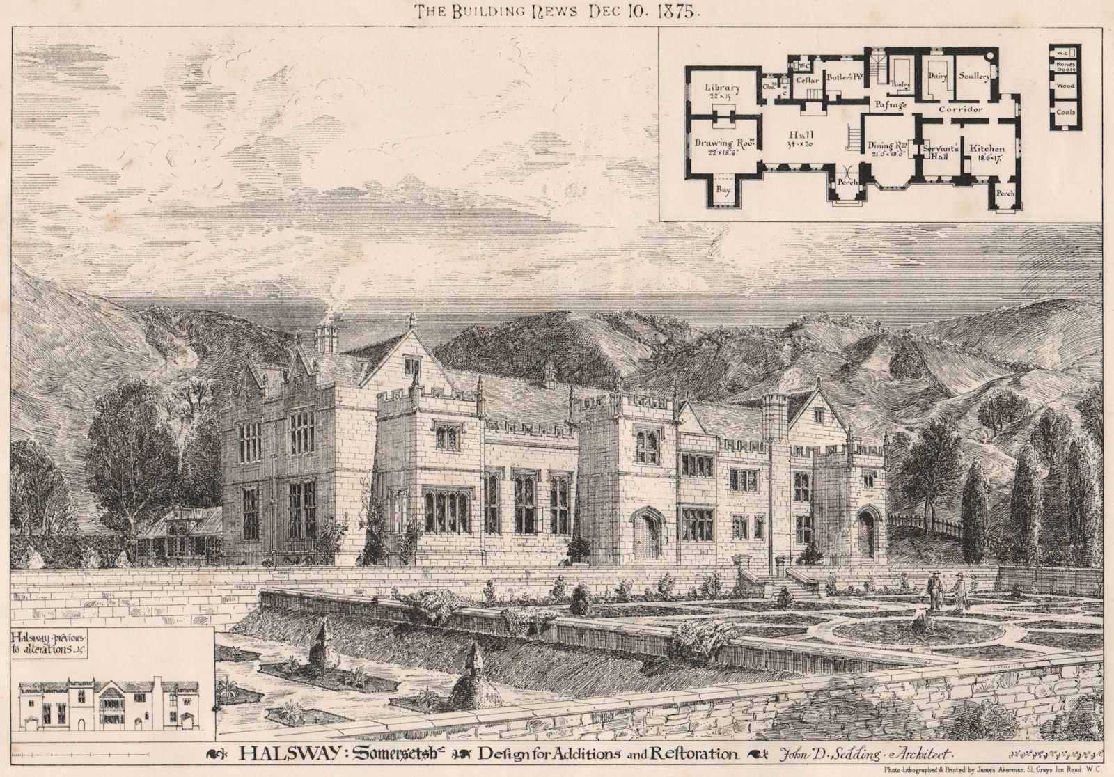 Halsway, Somerset - design for restoration; John D. Sedding, Architect 1875