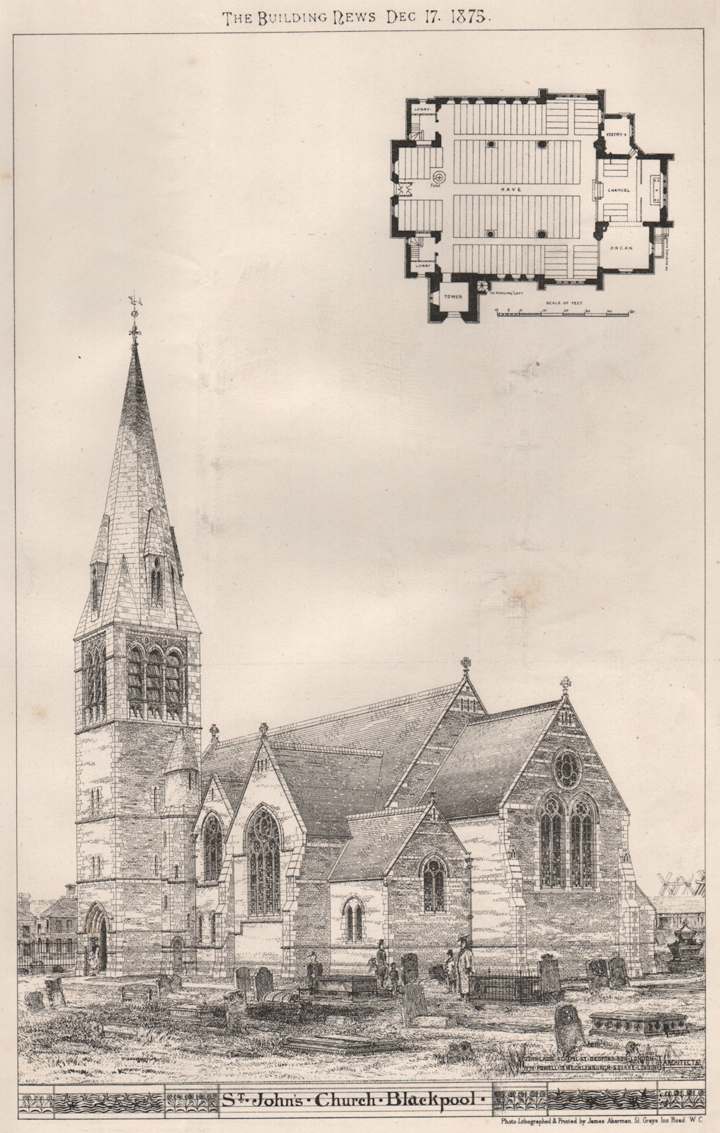 Associate Product St. John's Church, Blackpool                 . Lancashire 1875 old print
