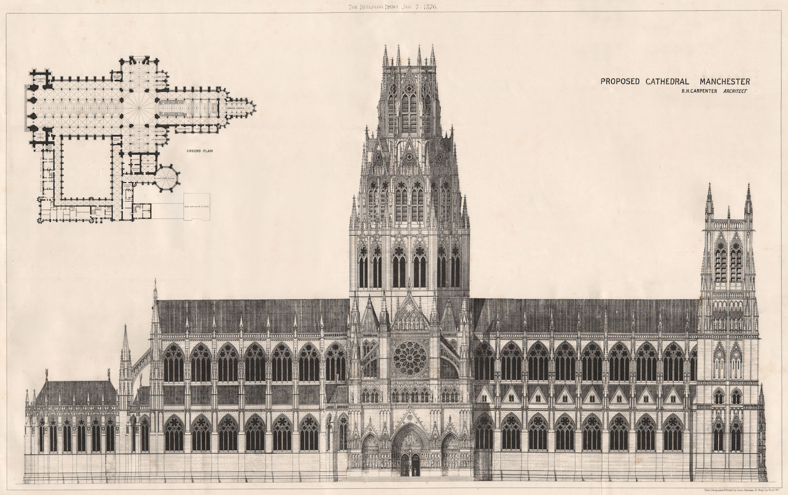 Proposed cathedral, Manchester; R.H. Carpenter, Architect 1876 old print