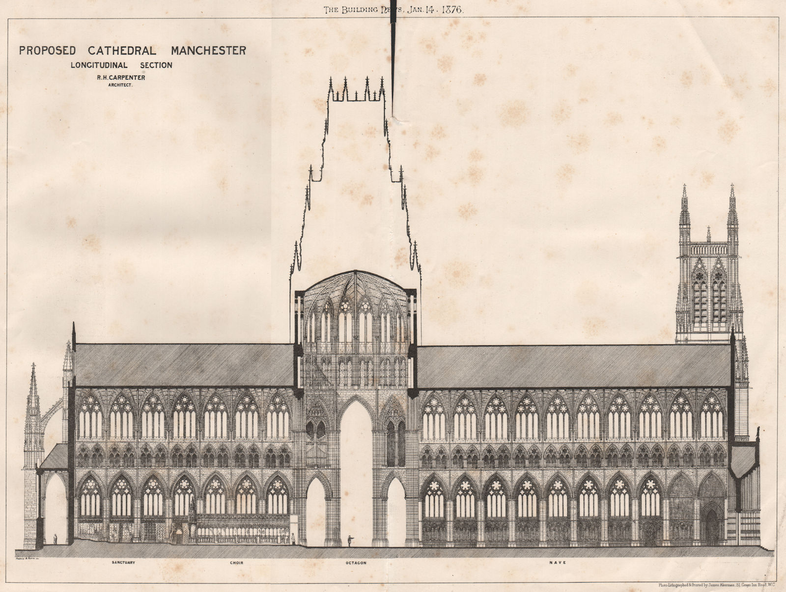 Proposed Cathedral, Manchester, Longitudinal section; R.H. Carpenter Archt 1876