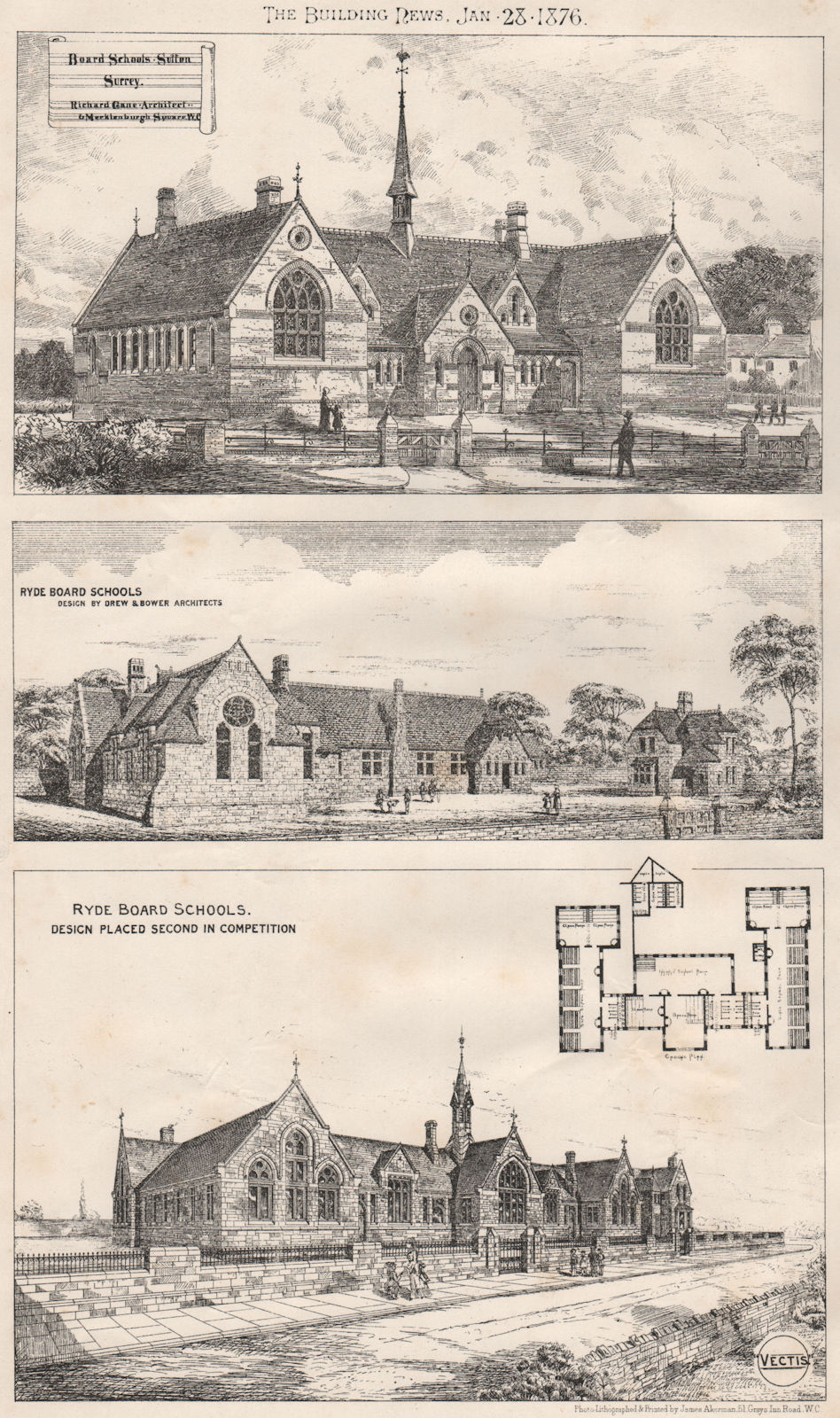 Board Schools, Sutton, Surrey; Richard Gane Architect; Ryde Board Schools 1876