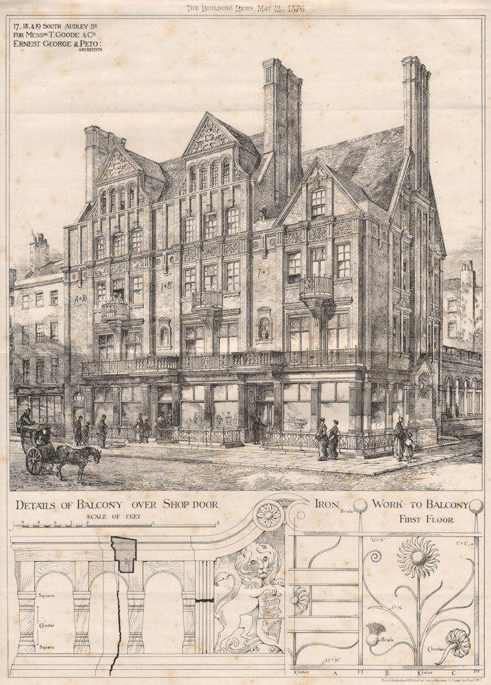 17, 18 & 19 South Audley St. for T. Goode & Co. Ernest George & Peto 1876