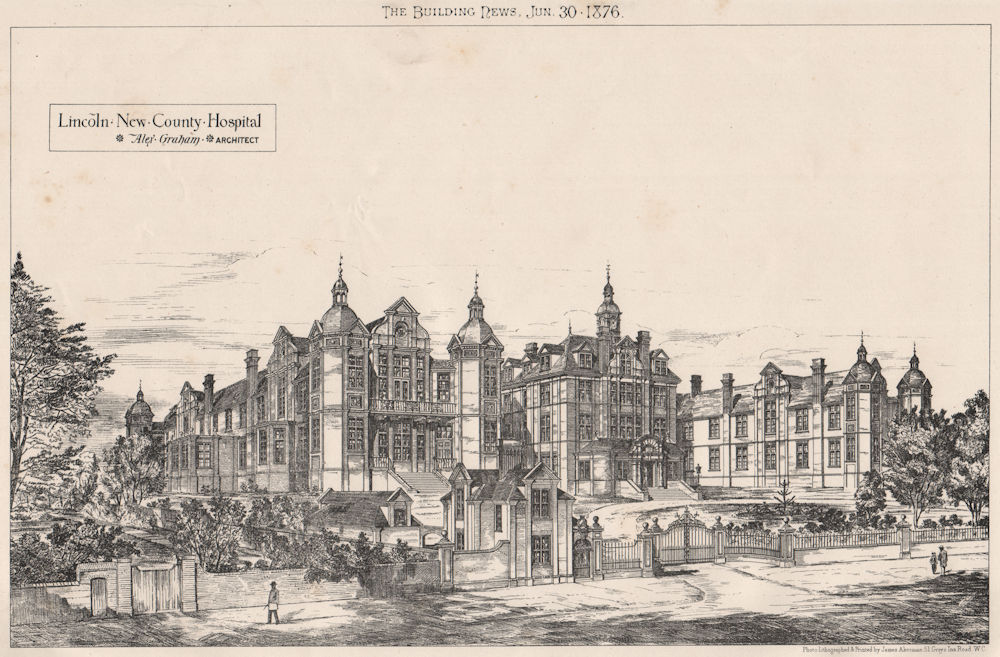 Associate Product Lincoln new Country Hospital; Alex Graham, Architect. Lincolnshire 1876 print