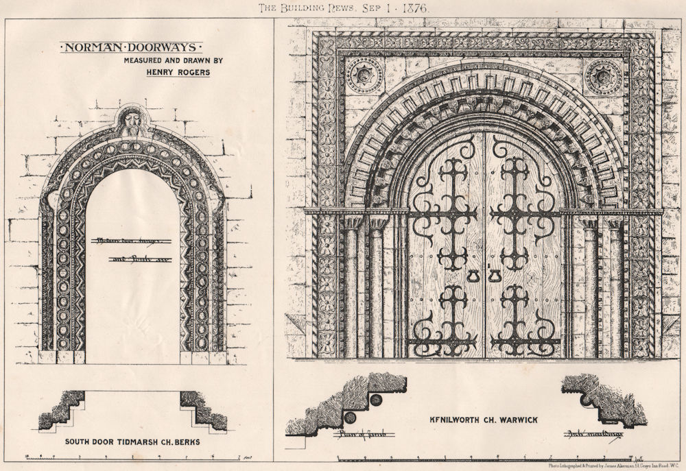 Associate Product Norman doorways. England 1876 old antique vintage print picture