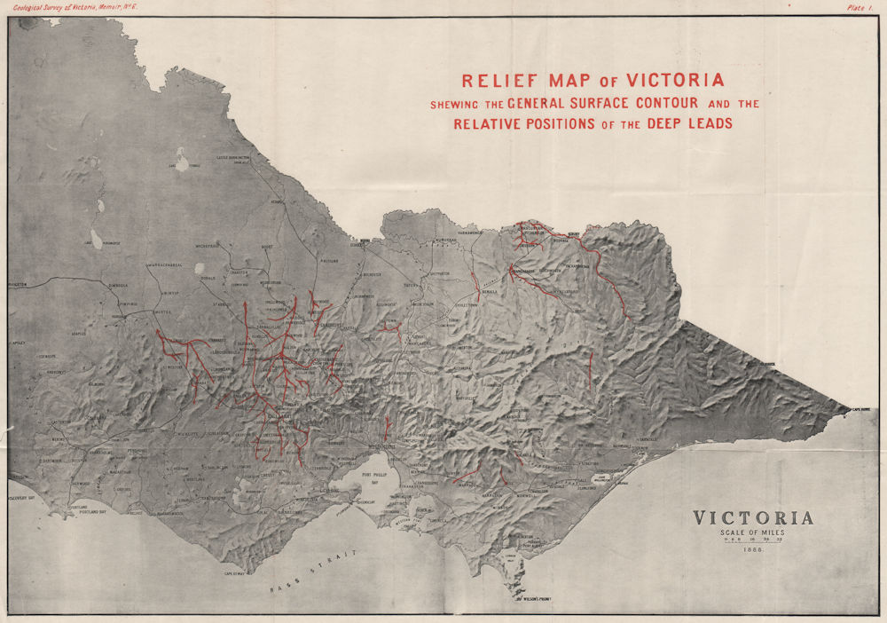 Associate Product VICTORIA AUSTRALIA relief. Relative positions of the deep leads. Mining 1909 map