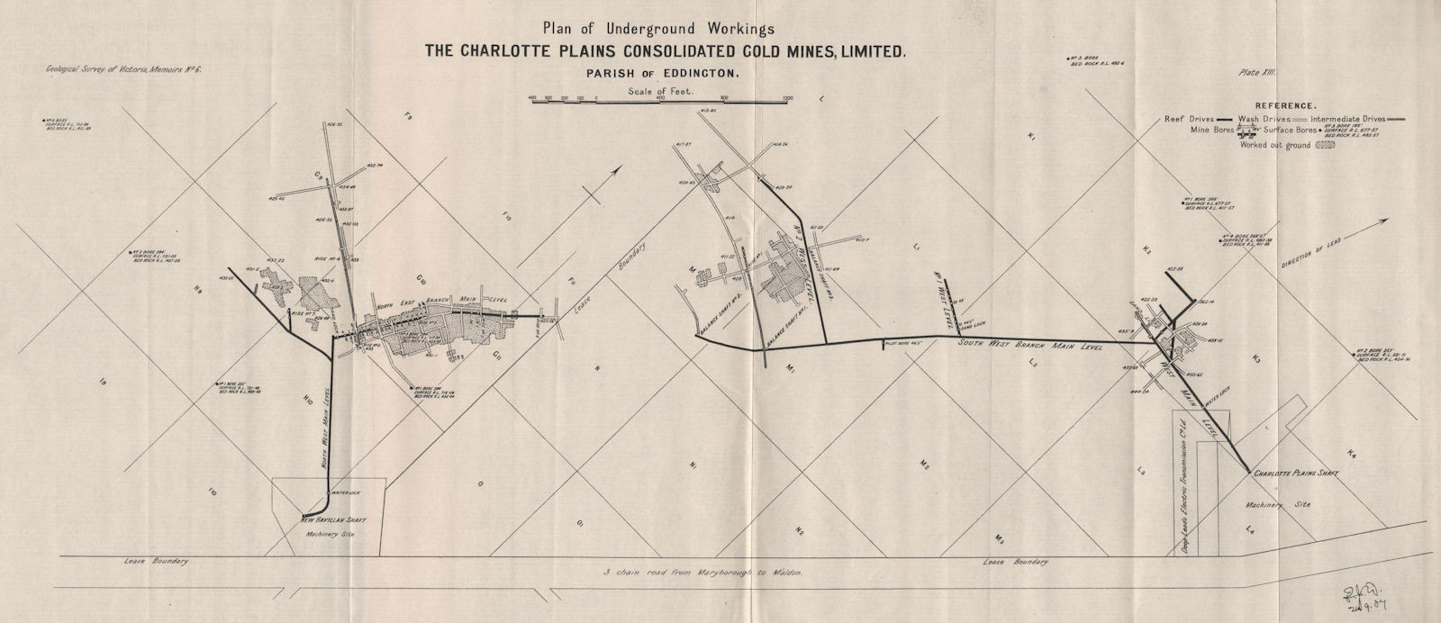 Charlotte Plains Consolidated Gold Mines, Eddington. Victoria Australia 1909 map