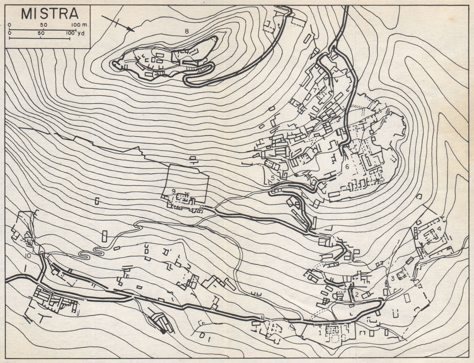 MYSTRAS vintage ground plan. Laconia, Peloponnese. Mistra. Greece 1967 old map