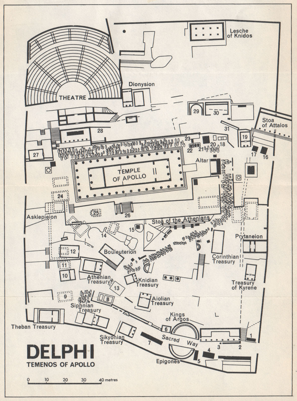 DELPHI vintage ground plan. Temenos of Apollo. Greece 1967 old vintage map