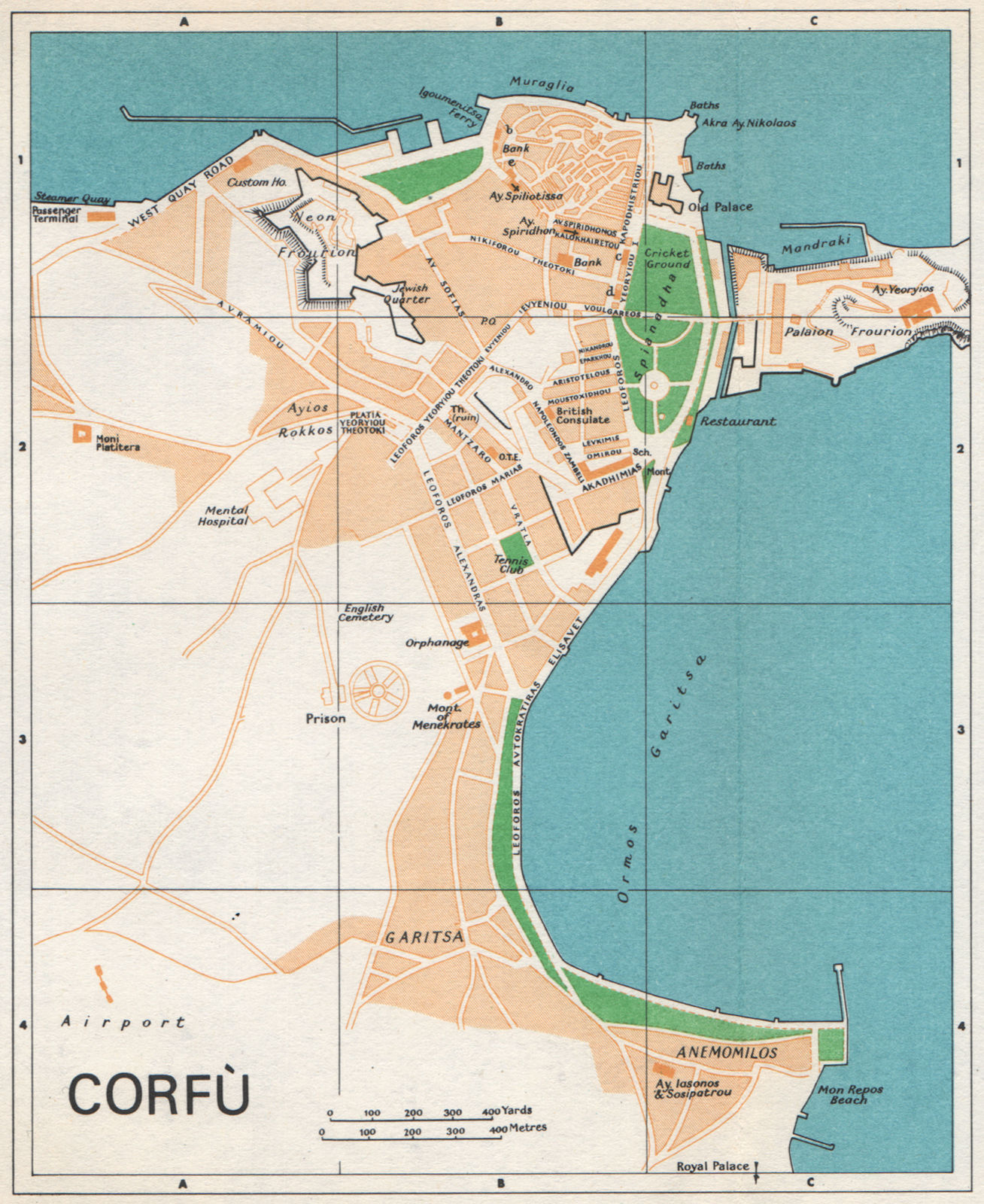 CORFU TOWN vintage map plan. Kerkyra. Greece 1967 old vintage chart