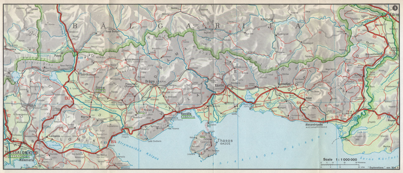 THRACE & EASTERN MACEDONIA. Thessaloniki Thasos. Greece 1967 old vintage map