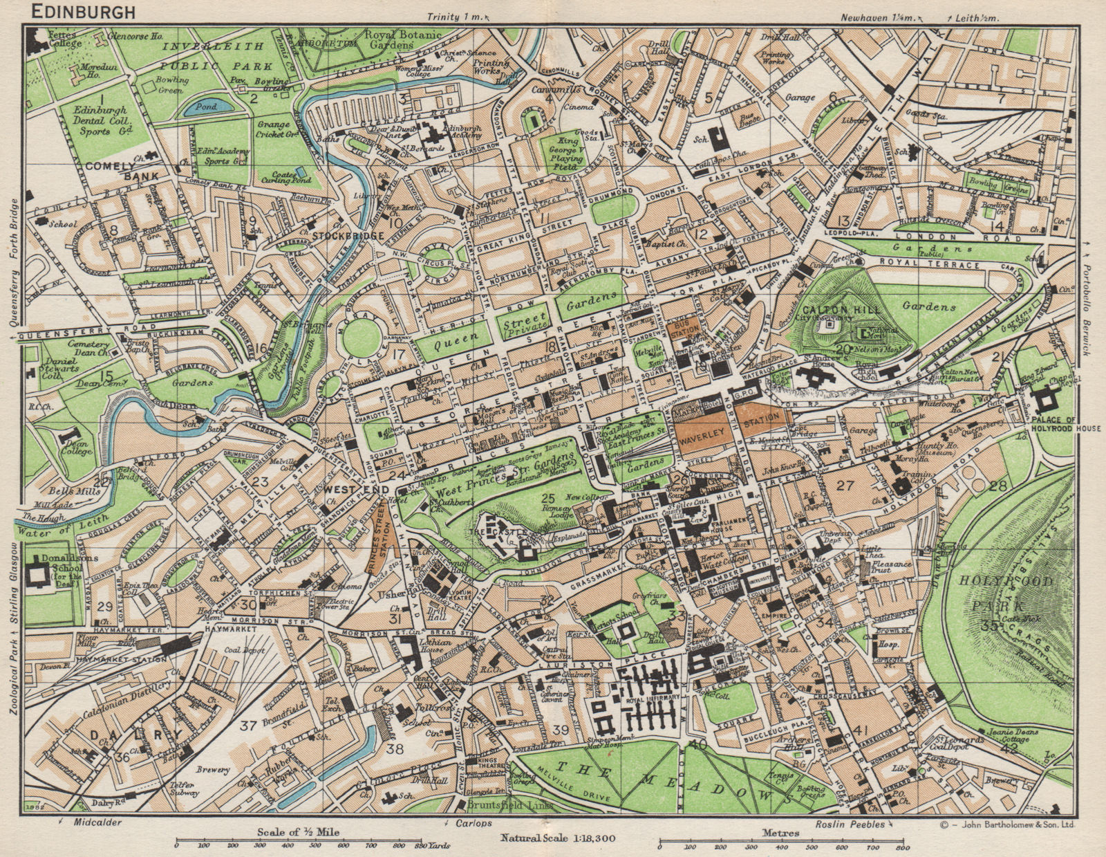 EDINBURGH. Vintage town city map plan. Scotland 1959 old vintage chart