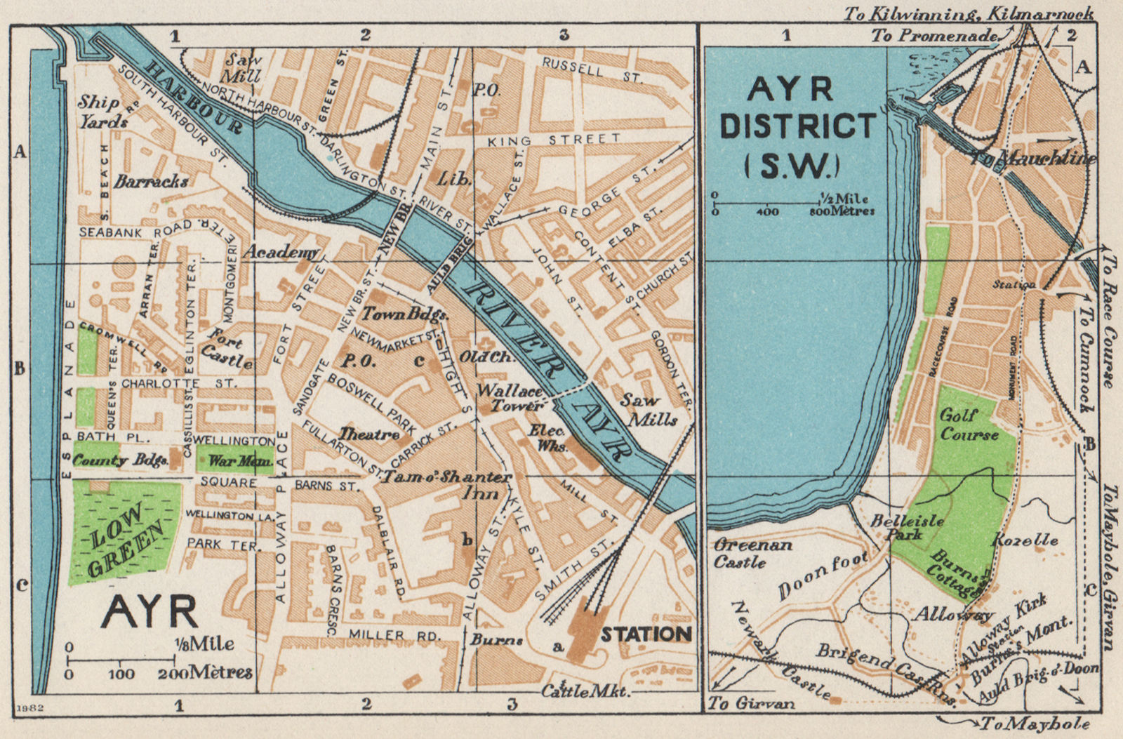 Associate Product AYR & DISTRICT. Vintage town city map plan. Scotland 1959 old vintage