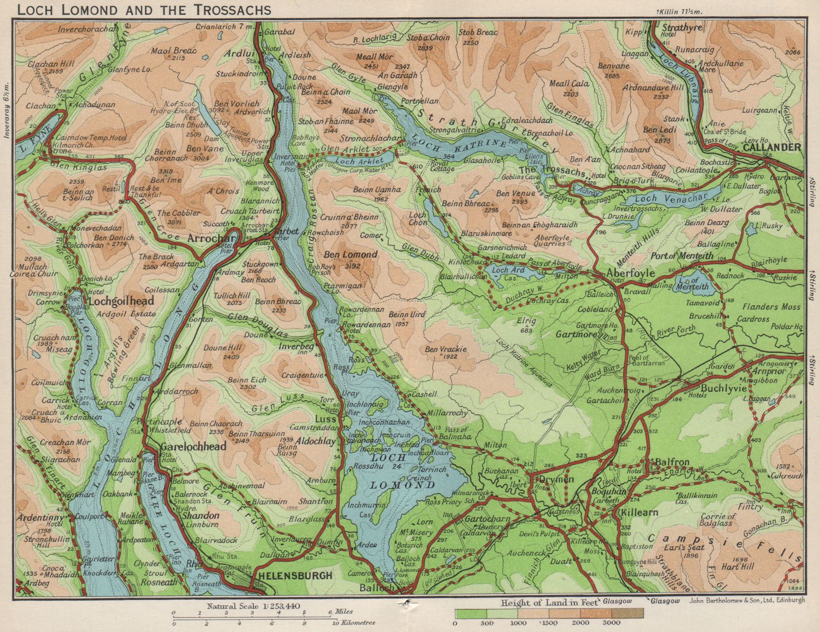 Associate Product LOCH LOMOND & THE TROSSACHS. Vintage map. Helensburgh Callander Scotland 1959