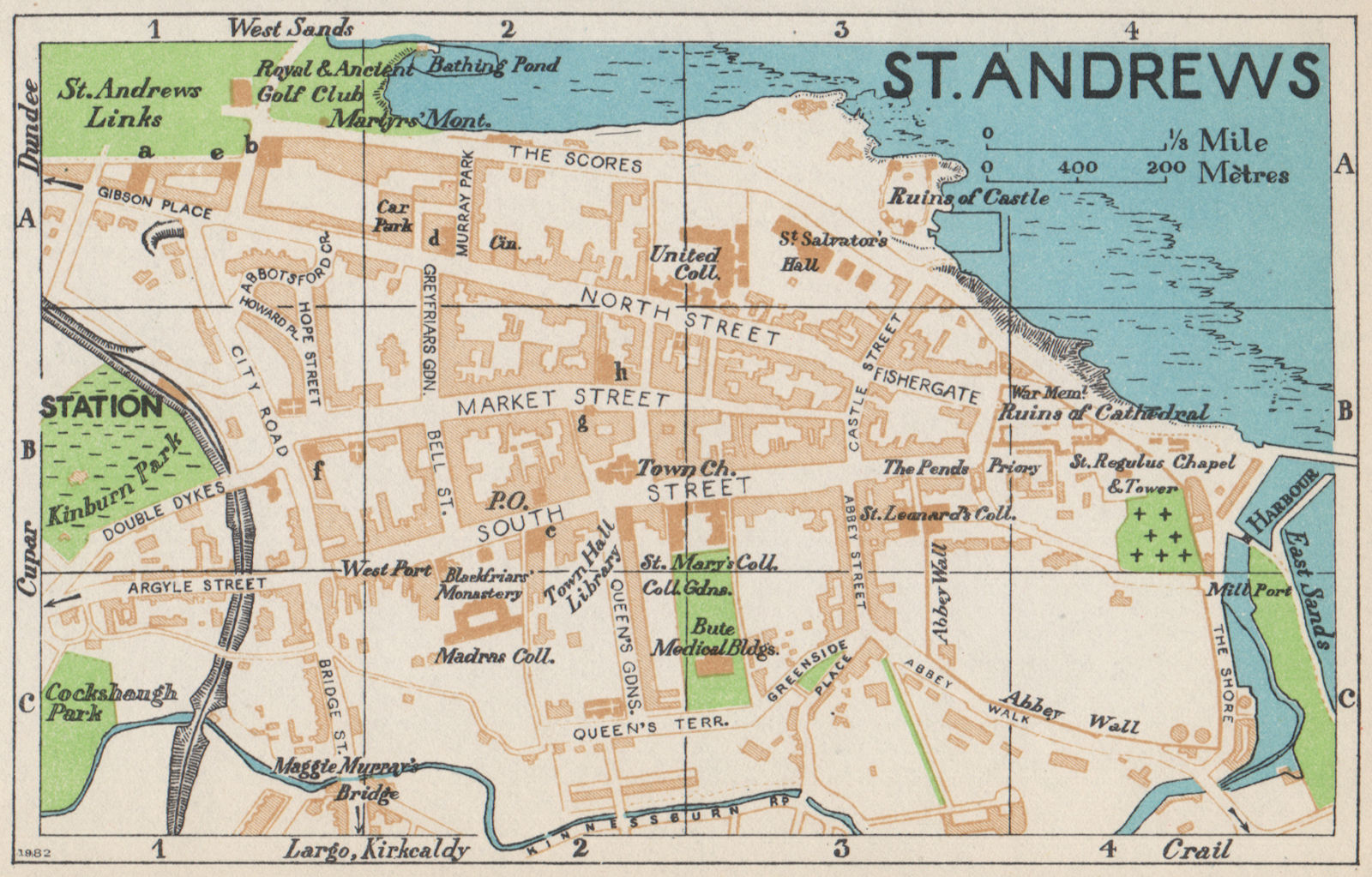 ST. ANDREWS. Vintage town city map plan. Scotland 1959 old vintage chart